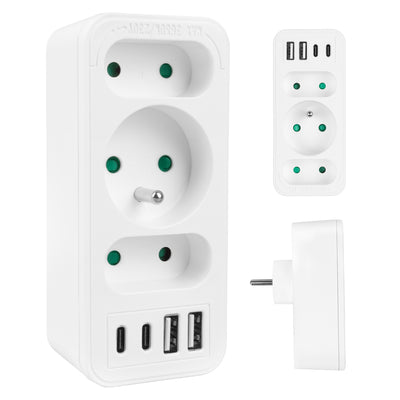 Priză de curent x3 + 4xUSB Maclean, splitter cu 3 prize, 2xUSB A, 2xUSB C PD 20W, 1x16A + 2x6A, MCE248 F/W