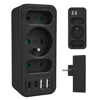 Priză de curent x3 + 4xUSB Maclean, splitter cu 3 prize, 2xUSB A, 2xUSB C PD 20W, 1x16A + 2x6A, MCE248 F/B