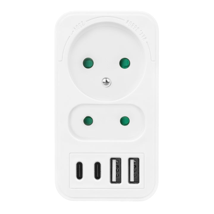 Soclu curent Maclean x2 + 4xUSB, splitter cu 2 socluri, 2xUSB A, 2xUSB C PD 20W, 1x16A + 1x6A, MCE249 F/W