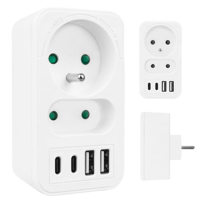 Soclu curent Maclean x2 + 4xUSB, splitter cu 2 socluri, 2xUSB A, 2xUSB C PD 20W, 1x16A + 1x6A, MCE249 F/W