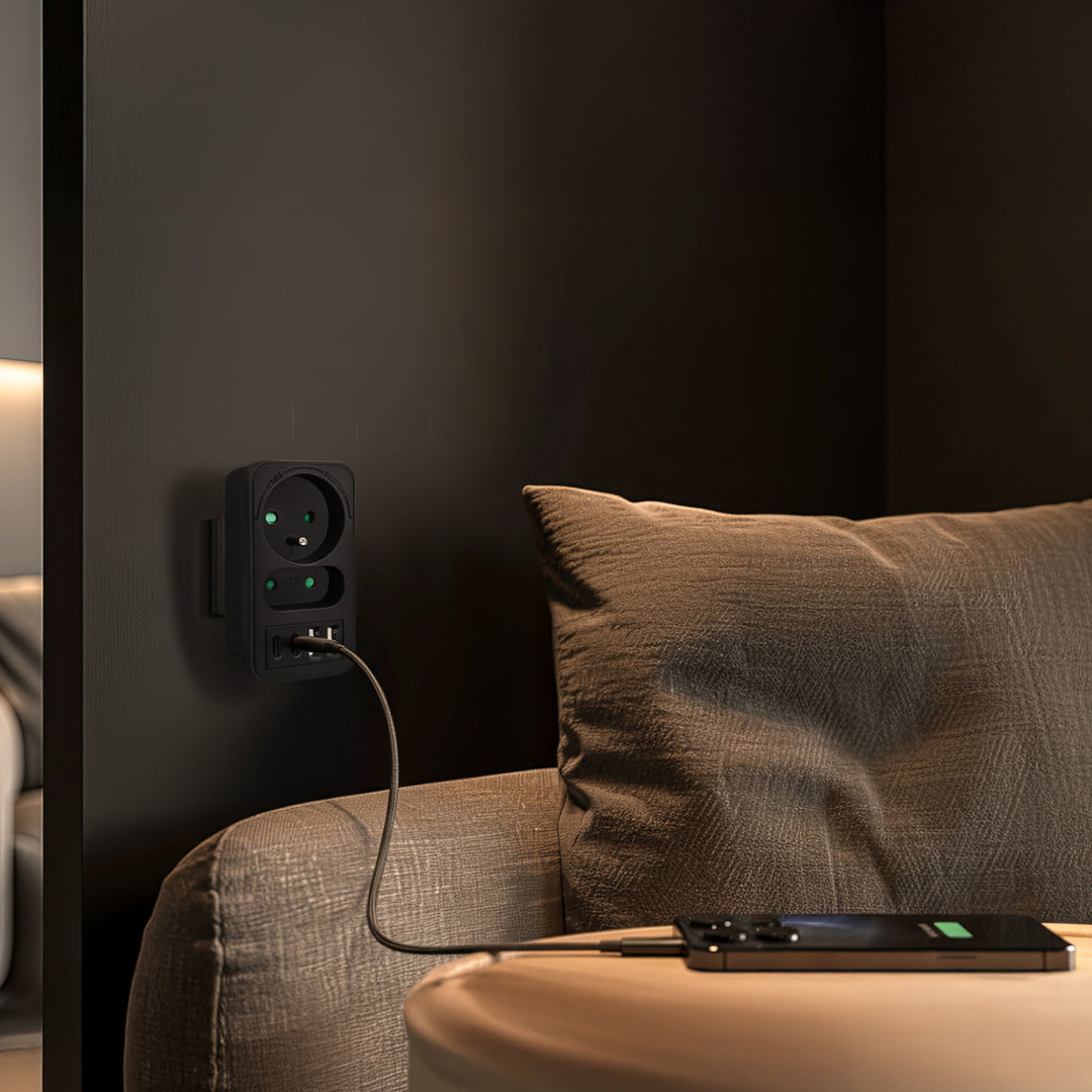 Soclu curent Maclean x2 + 4xUSB, splitter cu 2 socluri, 2xUSB A, 2xUSB C PD 20W, 1x16A + 1x6A, MCE249 F/W