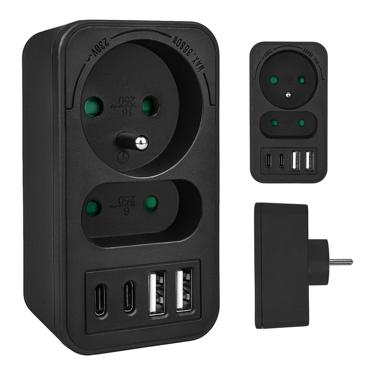 Soclu curent Maclean x2 + 4xUSB, splitter cu 2 socluri, 2xUSB A, 2xUSB C PD 20W, 1x16A + 1x6A, MCE249 F/W