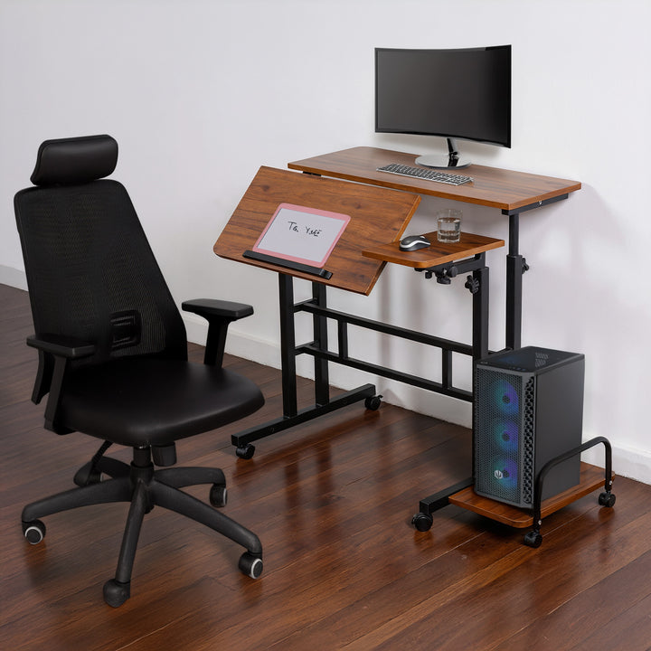 Maclean birou mobil pentru laptop, negru, top 80x60cm, 50kg max, înălțime reglabilă 67-115 cm, MC-124 B