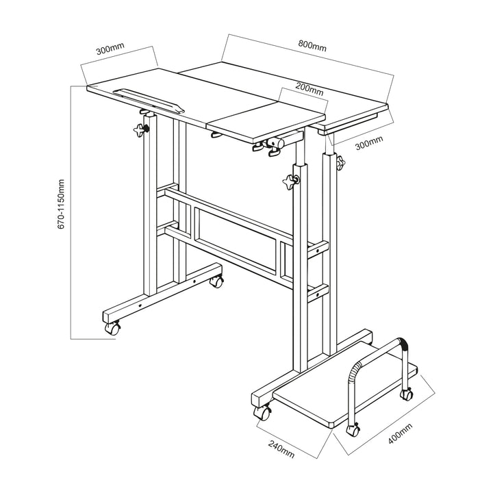 Masă mobilă pentru laptop Maclean, alb, top 80x60cm, 50kg max, reglare înălțime 67-115cm , MC-124 W