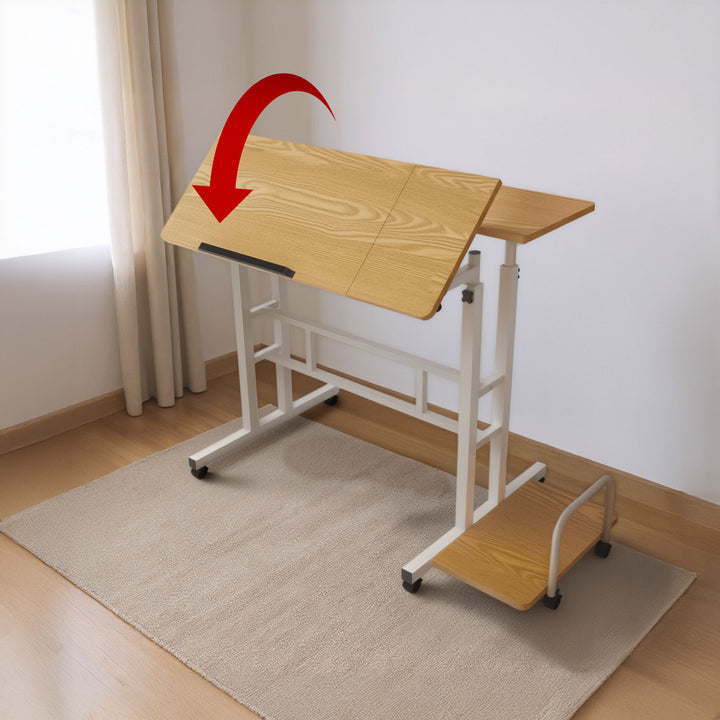 Masă mobilă pentru laptop Maclean, alb, top 80x60cm, 50kg max, reglare înălțime 67-115cm , MC-124 W