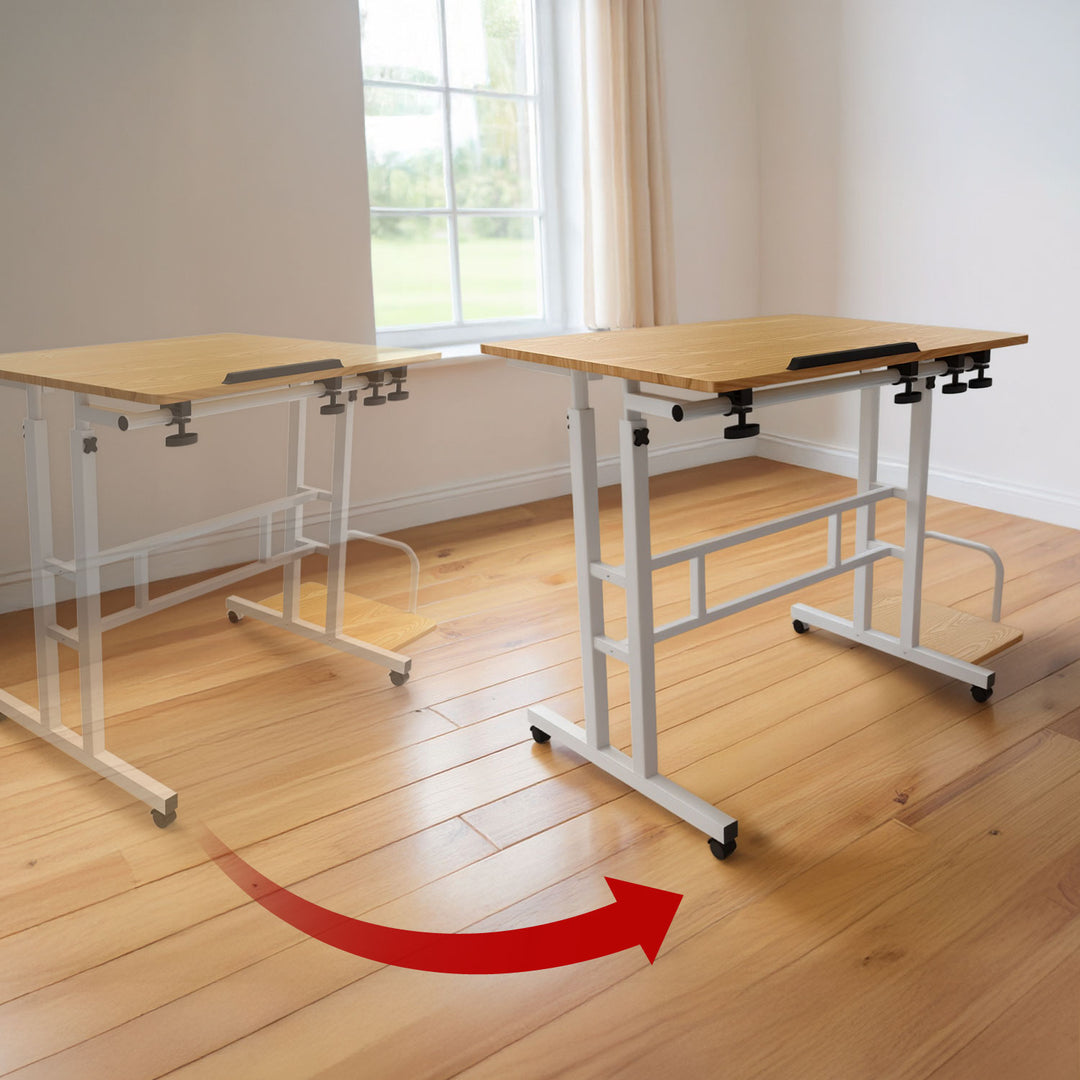 Masă mobilă pentru laptop Maclean, alb, top 80x60cm, 50kg max, reglare înălțime 67-115cm , MC-124 W