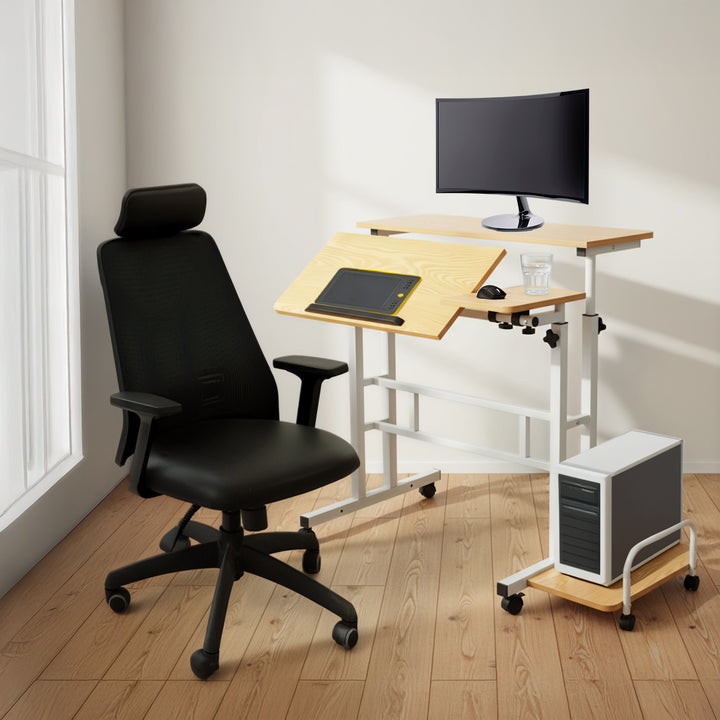 Masă mobilă pentru laptop Maclean, alb, top 80x60cm, 50kg max, reglare înălțime 67-115cm , MC-124 W