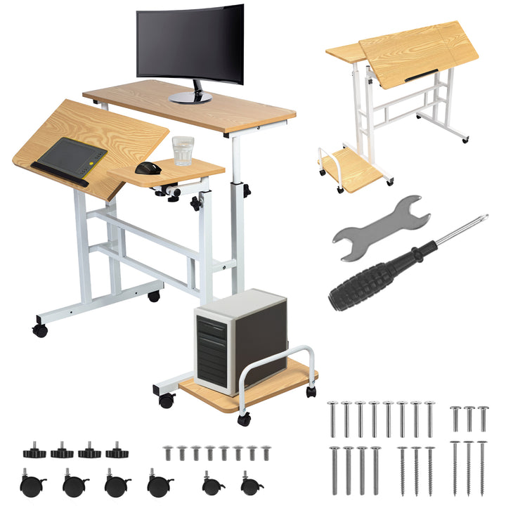 Masă mobilă pentru laptop Maclean, alb, top 80x60cm, 50kg max, reglare înălțime 67-115cm , MC-124 W