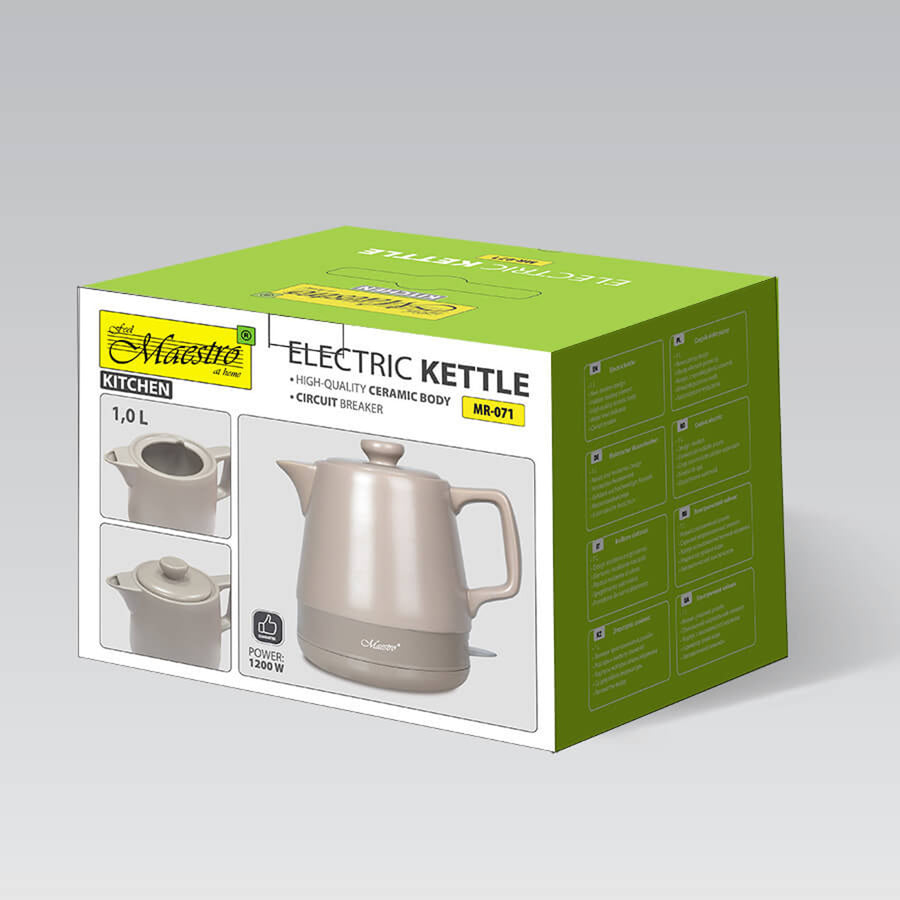 Ceainic electric din ceramică de 1 l Maestro MR-071, bej, 1200 W, cu priză de tip britanic