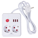 Maclean power strip, cablu prelungitor 2 prize + 3xUSB, 110-240V AC 50/60Hz, 2.1A max 2500W, 1.5m, alb, MCE387 W