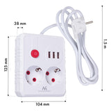 Maclean power strip, cablu prelungitor 2 prize + 3xUSB, 110-240V AC 50/60Hz, 2.1A max 2500W, 1.5m, alb, MCE387 W