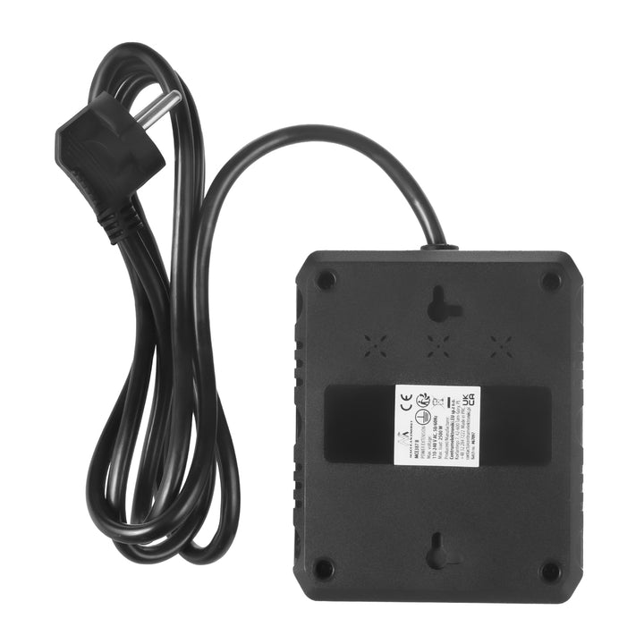 Furtun de alimentare Maclean, cablu prelungitor cu 2 prize + 3xUSB, 110-240V AC 50/60Hz, 2.1A max 2500W, 1.5m, negru, MCE387 B