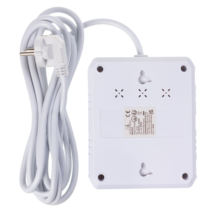 Baretă de alimentare Maclean, cablu prelungitor 2 prize + 3xUSB, 110-240V AC 50/60Hz, 2.1A max 2500W, 3 m, alb, MCE388 W