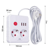 Baretă de alimentare Maclean, cablu prelungitor 2 prize + 3xUSB, 110-240V AC 50/60Hz, 2.1A max 2500W, 3 m, alb, MCE388 W