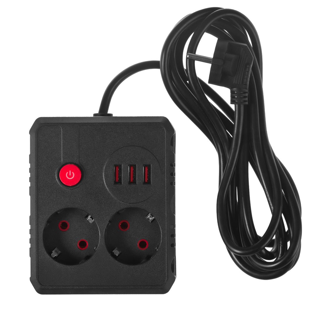 Maclean power strip, cablu prelungitor 2 prize + 3xUSB, 110-240V AC 50/60Hz, 2.1A max 2500W, 3 m, negru, MCE388 B