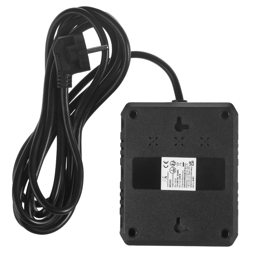 Maclean power strip, cablu prelungitor 2 prize + 3xUSB, 110-240V AC 50/60Hz, 2.1A max 2500W, 3 m, negru, MCE388 B