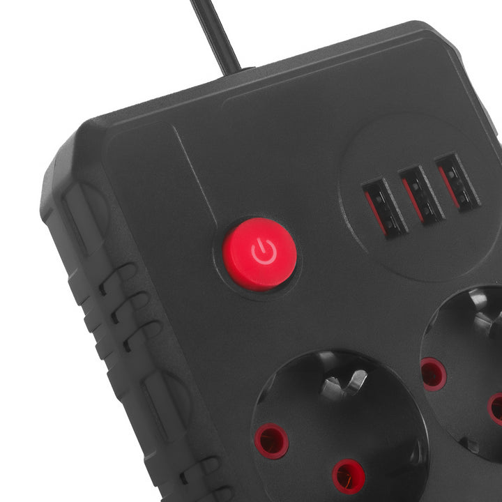 Maclean power strip, cablu prelungitor 2 prize + 3xUSB, 110-240V AC 50/60Hz, 2.1A max 2500W, 3 m, negru, MCE388 B