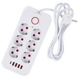 Furtun de alimentare Maclean, cablu prelungitor cu 6 prize + 4xUSB, 110-240V AC 50/60Hz, 2.1A max 2500W, 1.5 m, alb, MCE389 W