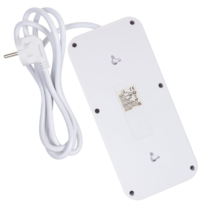 Furtun de alimentare Maclean, cablu prelungitor cu 6 prize + 4xUSB, 110-240V AC 50/60Hz, 2.1A max 2500W, 1.5 m, alb, MCE389 W