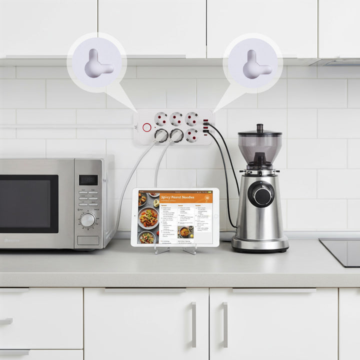 Furtun de alimentare Maclean, cablu prelungitor cu 6 prize + 4xUSB, 110-240V AC 50/60Hz, 2.1A max 2500W, 1.5 m, alb, MCE389 W