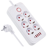 Furtun de alimentare Maclean, cablu prelungitor cu 6 prize + 4xUSB, 110-240V AC 50/60Hz, 2.1A max 2500W, 1.5 m, alb, MCE389 W