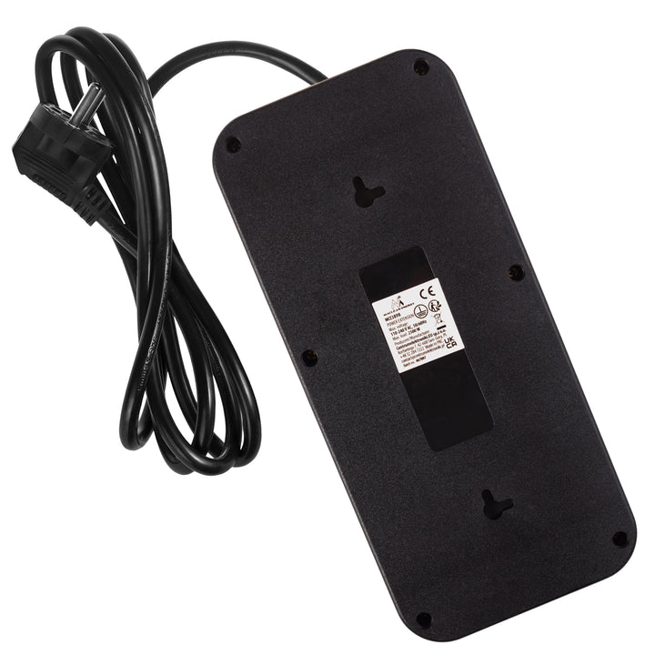 Furtun de alimentare Maclean, cablu prelungitor cu 6 prize + 4xUSB, 110-240V AC 50/60Hz, 2.1A max 2500W, 1.5 m, negru, MCE389 B
