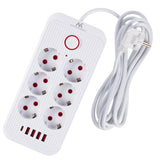 Bandă de alimentare Maclean, cablu prelungitor cu 6 prize + 4xUSB, 110-240V AC 50/60Hz, 2.1A max 2500W, 3m, alb, MCE391 W
