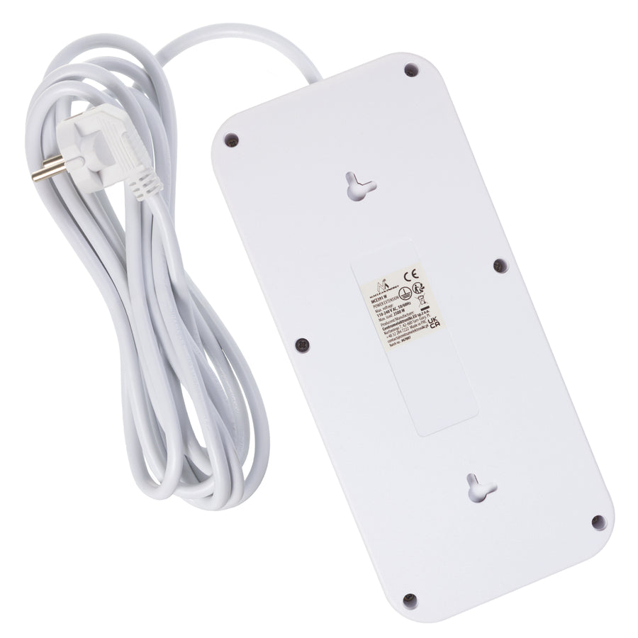 Bandă de alimentare Maclean, cablu prelungitor cu 6 prize + 4xUSB, 110-240V AC 50/60Hz, 2.1A max 2500W, 3m, alb, MCE391 W