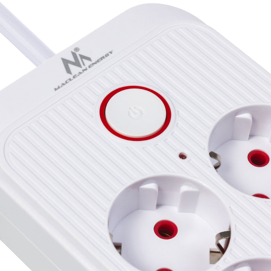 Bandă de alimentare Maclean, cablu prelungitor cu 6 prize + 4xUSB, 110-240V AC 50/60Hz, 2.1A max 2500W, 3m, alb, MCE391 W