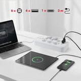 Bandă de alimentare Maclean, cablu prelungitor cu 6 prize + 4xUSB, 110-240V AC 50/60Hz, 2.1A max 2500W, 3m, alb, MCE391 W