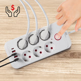 Bandă de alimentare Maclean, cablu prelungitor cu 6 prize + 4xUSB, 110-240V AC 50/60Hz, 2.1A max 2500W, 3m, alb, MCE391 W