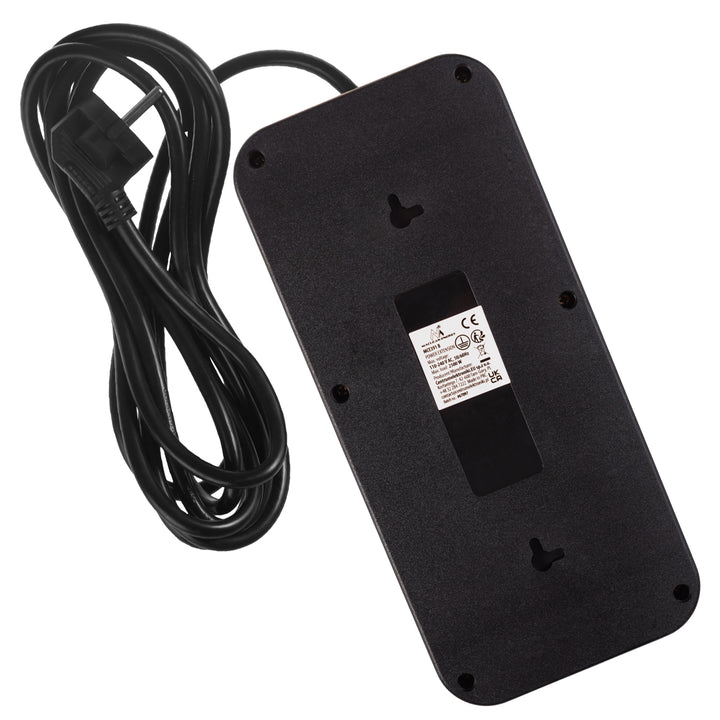 Furtun de alimentare Maclean, cablu prelungitor cu 6 prize + 4xUSB, 110-240V AC 50/60Hz, 2.1A max 2500W, 3m, negru, MCE391 B