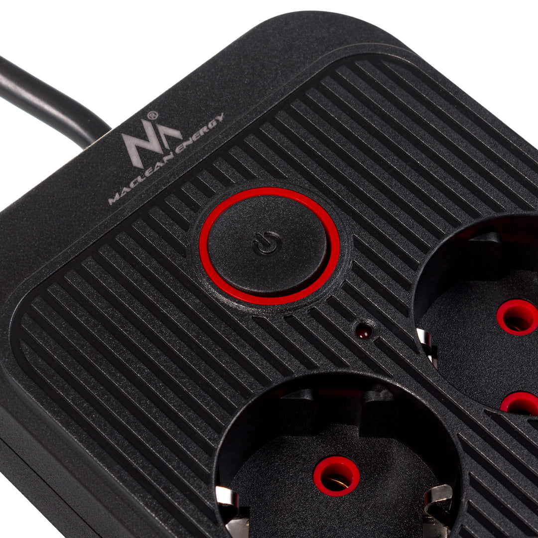 Furtun de alimentare Maclean, cablu prelungitor cu 6 prize + 4xUSB, 110-240V AC 50/60Hz, 2.1A max 2500W, 3m, negru, MCE391 B