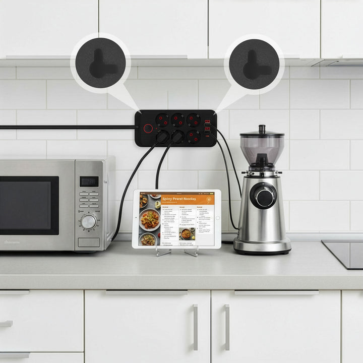 Furtun de alimentare Maclean, cablu prelungitor cu 6 prize + 4xUSB, 110-240V AC 50/60Hz, 2.1A max 2500W, 3m, negru, MCE391 B