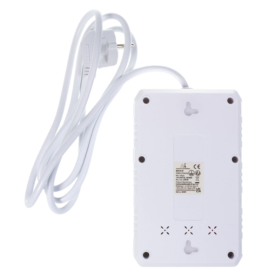 Furtun de alimentare Maclean, cablu prelungitor cu 4 prize + 3xUSB, 110-240V AC 50/60Hz, 2.1A max 2500W, 1.5m, alb, MCE392 W