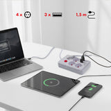 Furtun de alimentare Maclean, cablu prelungitor cu 4 prize + 3xUSB, 110-240V AC 50/60Hz, 2.1A max 2500W, 1.5m, alb, MCE392 W