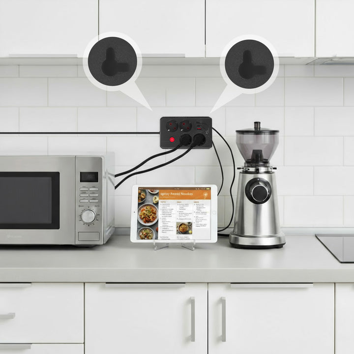 Furtun de alimentare Maclean, cablu prelungitor cu 4 prize + 3xUSB, 110-240V AC 50/60Hz, 2.1A max 2500W, 1.5m, negru, MCE392 B