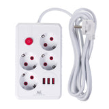 Furtun de alimentare Maclean, cablu prelungitor cu 4 prize + 3xUSB, 110-240V AC 50/60Hz, 2.1A max 2500W, 3m, alb, MCE393 W