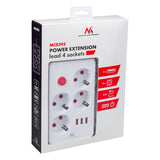 Furtun de alimentare Maclean, cablu prelungitor cu 4 prize + 3xUSB, 110-240V AC 50/60Hz, 2.1A max 2500W, 3m, alb, MCE393 W