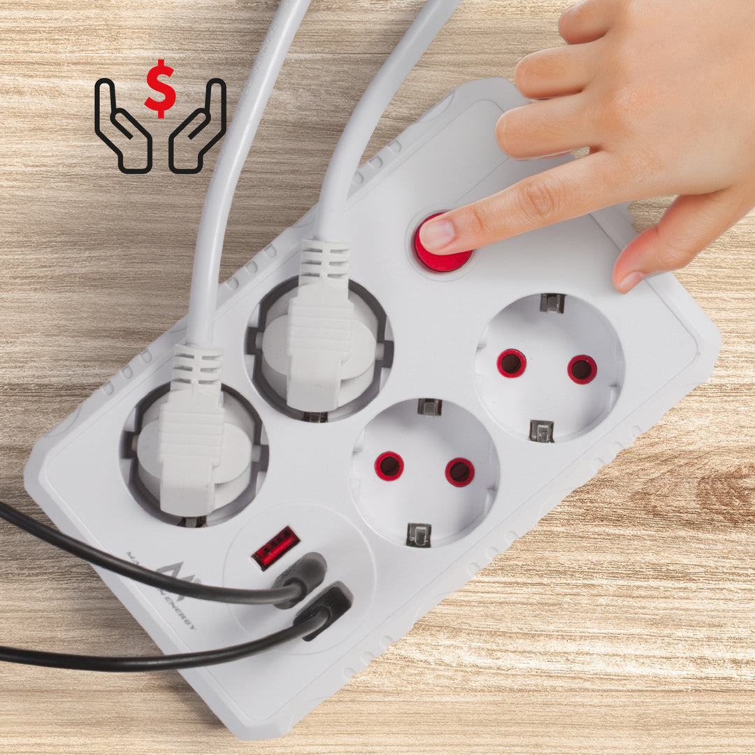 Furtun de alimentare Maclean, cablu prelungitor cu 4 prize + 3xUSB, 110-240V AC 50/60Hz, 2.1A max 2500W, 3m, alb, MCE393 W