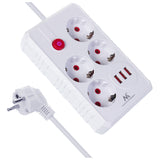 Furtun de alimentare Maclean, cablu prelungitor cu 4 prize + 3xUSB, 110-240V AC 50/60Hz, 2.1A max 2500W, 3m, alb, MCE393 W