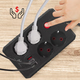 Furtun de alimentare Maclean, cablu prelungitor cu 4 prize + 3xUSB, 110-240V AC 50/60Hz, 2.1A max 2500W, 3m, negru, MCE393 B