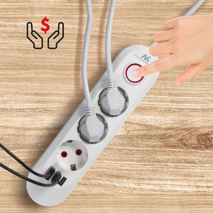 Furtun de alimentare Maclean, cablu prelungitor cu 3 prize + 3xUSB, 110-240V AC 50/60Hz, 2.1A max 2500W, 1.5m, alb, MCE394 W