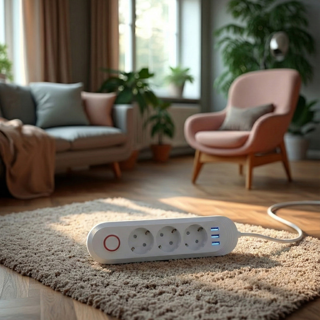 Furtun de alimentare Maclean, cablu prelungitor cu 3 prize + 3xUSB, 110-240V AC 50/60Hz, 2.1A max 2500W, 1.5m, alb, MCE394 W