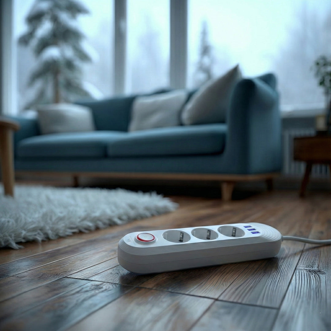 Furtun de alimentare Maclean, cablu prelungitor cu 3 prize + 3xUSB, 110-240V AC 50/60Hz, 2.1A max 2500W, 1.5m, alb, MCE394 W