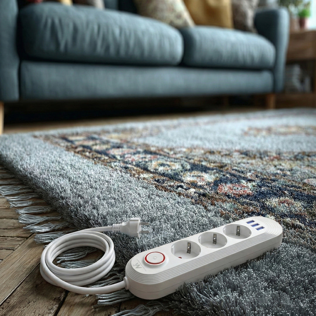 Furtun de alimentare Maclean, cablu prelungitor cu 3 prize + 3xUSB, 110-240V AC 50/60Hz, 2.1A max 2500W, 1.5m, alb, MCE394 W