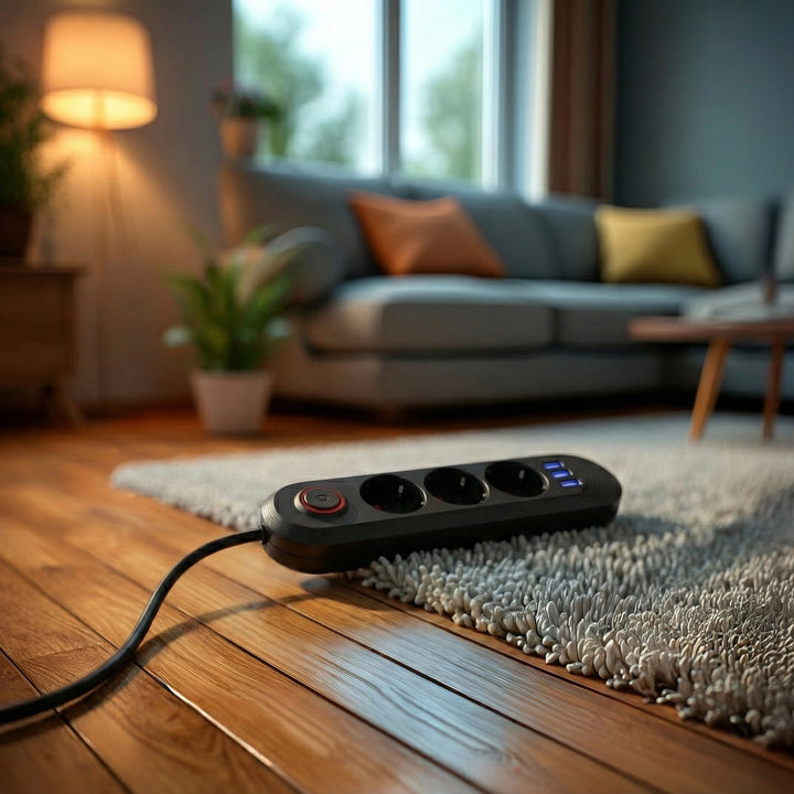 Furtun de alimentare Maclean, cablu prelungitor cu 3 prize + 3xUSB, 110-240V AC 50/60Hz, 2.1A max 2500W, 1.5m, negru, MCE394 B
