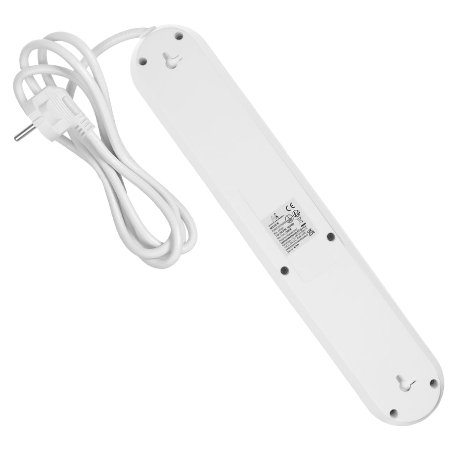 Bandă de alimentare Maclean, cablu prelungitor cu 5 prize + 3xUSB, 110-240V AC 50/60Hz, 2.1A max 2500W, 1.5m, alb, MCE395 W