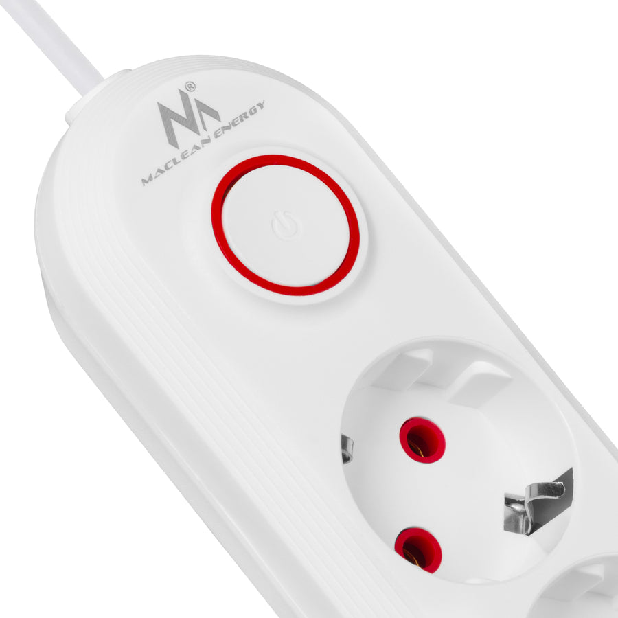 Bandă de alimentare Maclean, cablu prelungitor cu 5 prize + 3xUSB, 110-240V AC 50/60Hz, 2.1A max 2500W, 1.5m, alb, MCE395 W