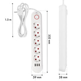 Bandă de alimentare Maclean, cablu prelungitor cu 5 prize + 3xUSB, 110-240V AC 50/60Hz, 2.1A max 2500W, 1.5m, alb, MCE395 W
